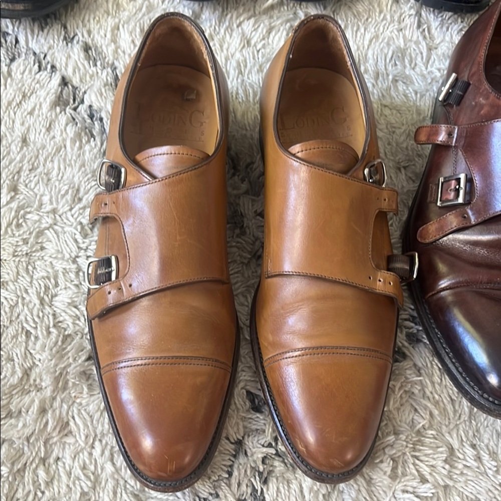 Tan Leather Oxfords with Double Monk Straps